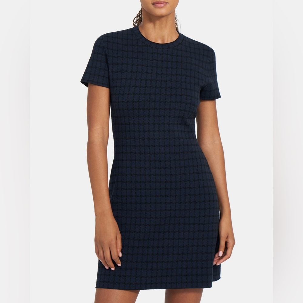 Theory Branteen Burgundy Black Houndstooth Knit Fit & Flare Dress, Size 00/0